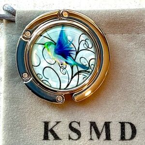 Hummingbird Silver Compact Purse Hook for Table Handbag Holder Hanger & Dustbag